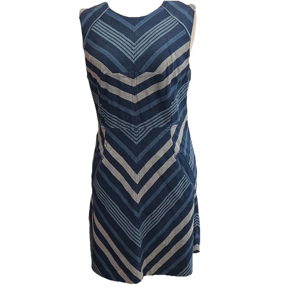 Anthropologie Maeve Denim Dress 16 Zip Up Cotton Chevron Jacquard Pockets Boho